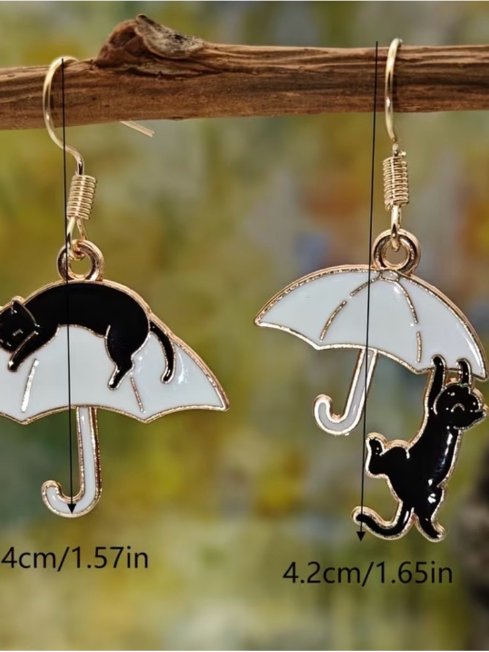 Black Cat Umbrella Dangle Earrings - Picture 4 of 4